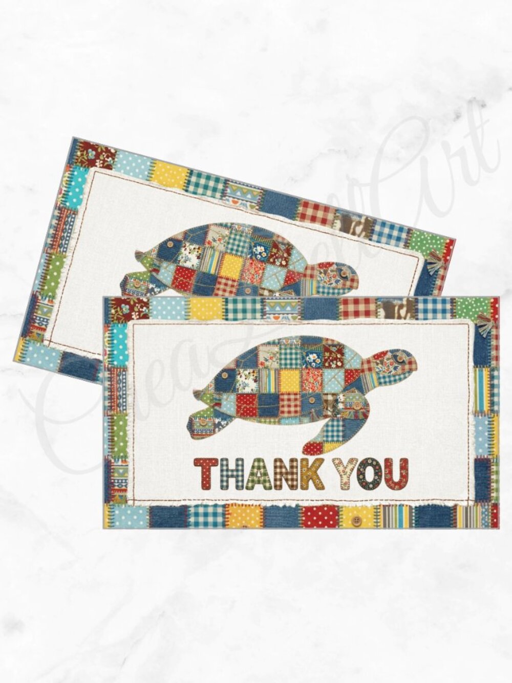 60 Patchwork Cards Turtle Design Thank You Cards